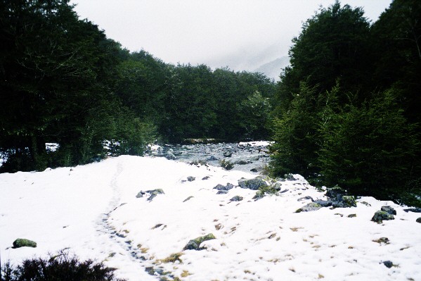 Snow in front of John Tait hut